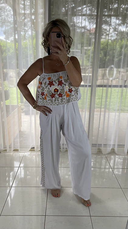 Embroidered jumpsuit - White