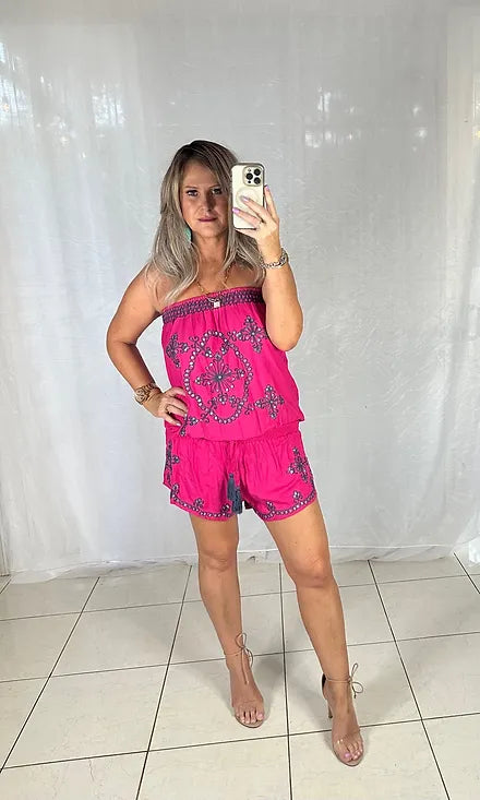 Sequin Playsuit - Hot Pink + Navy