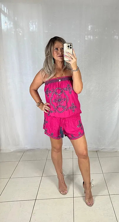 Sequin Playsuit - Hot Pink + Navy