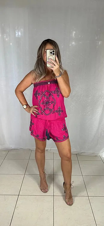 Sequin Playsuit - Hot Pink + Navy